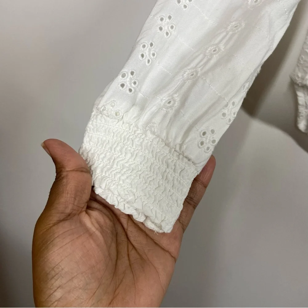 H&M Blouse Mock Neck Eyelet Long Sleeve Romantic